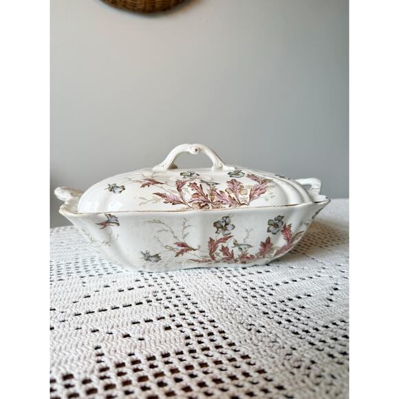 Vintage John Maddock & Son England Royal Vitreous Rectangular Floral Lidded Dish - Picture 2 of 7